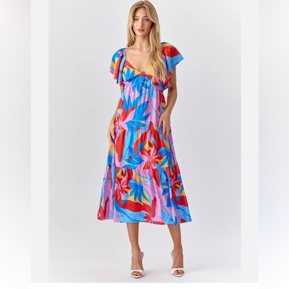 NWT Anthro’s Adelyn Rae,Caroline Flutter Sleeve,Vibrant Floral Dress,Size M - Picture 8 of 8